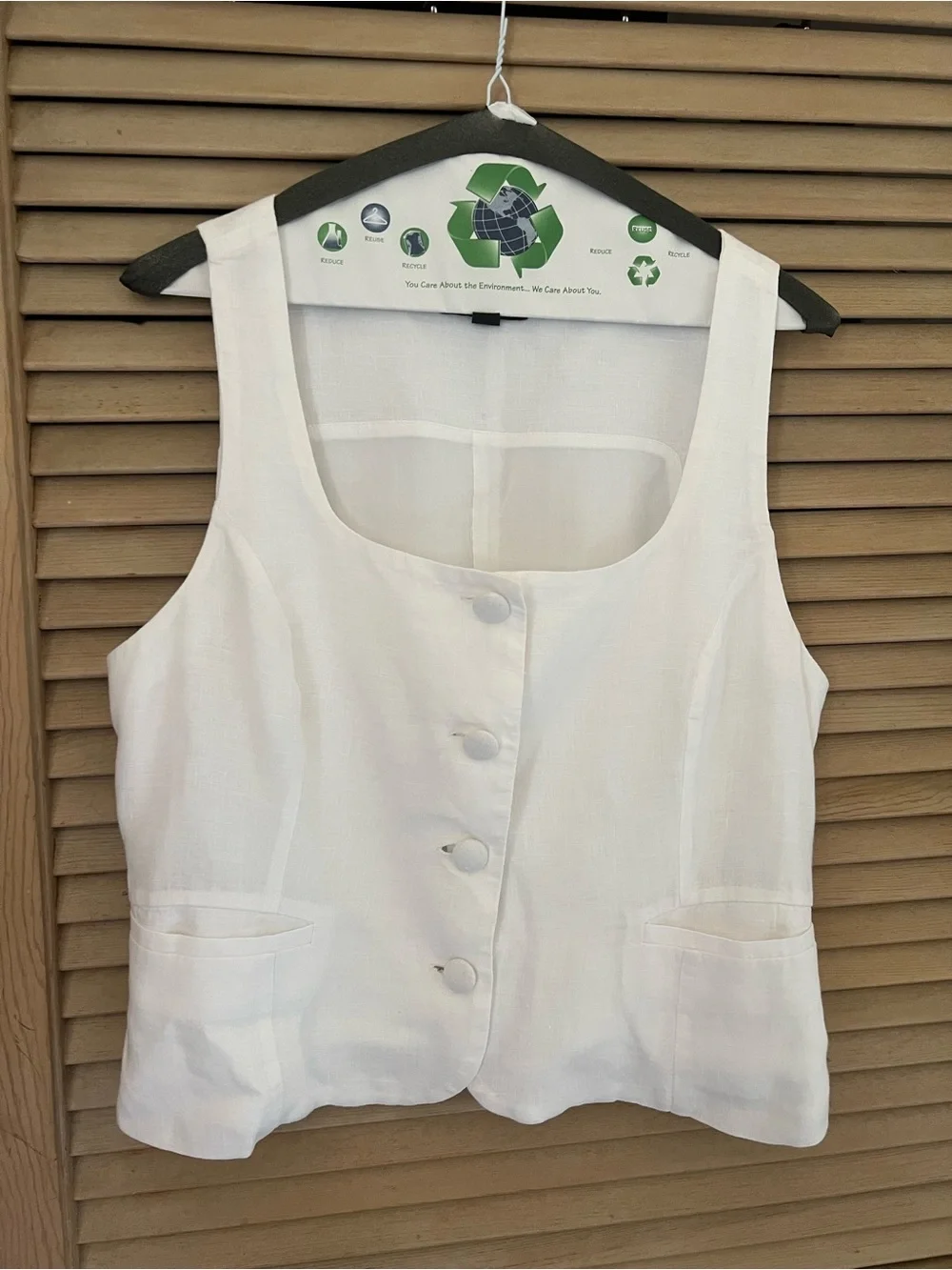 J. Crew White Sleeveless Button-Front Vest